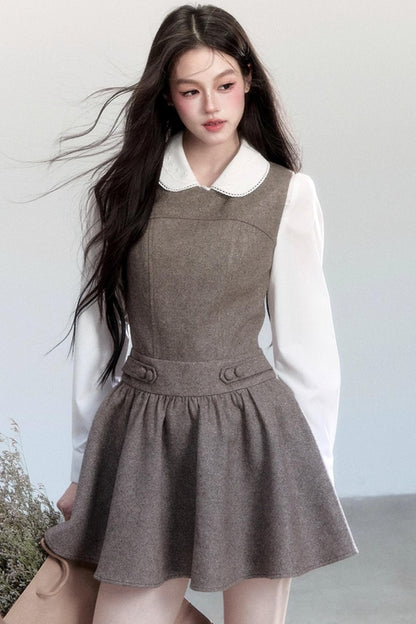 Doll Collar Shirt With Dress Set-Up