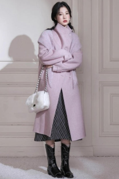 Gray Plaid Leather Midi Skirt