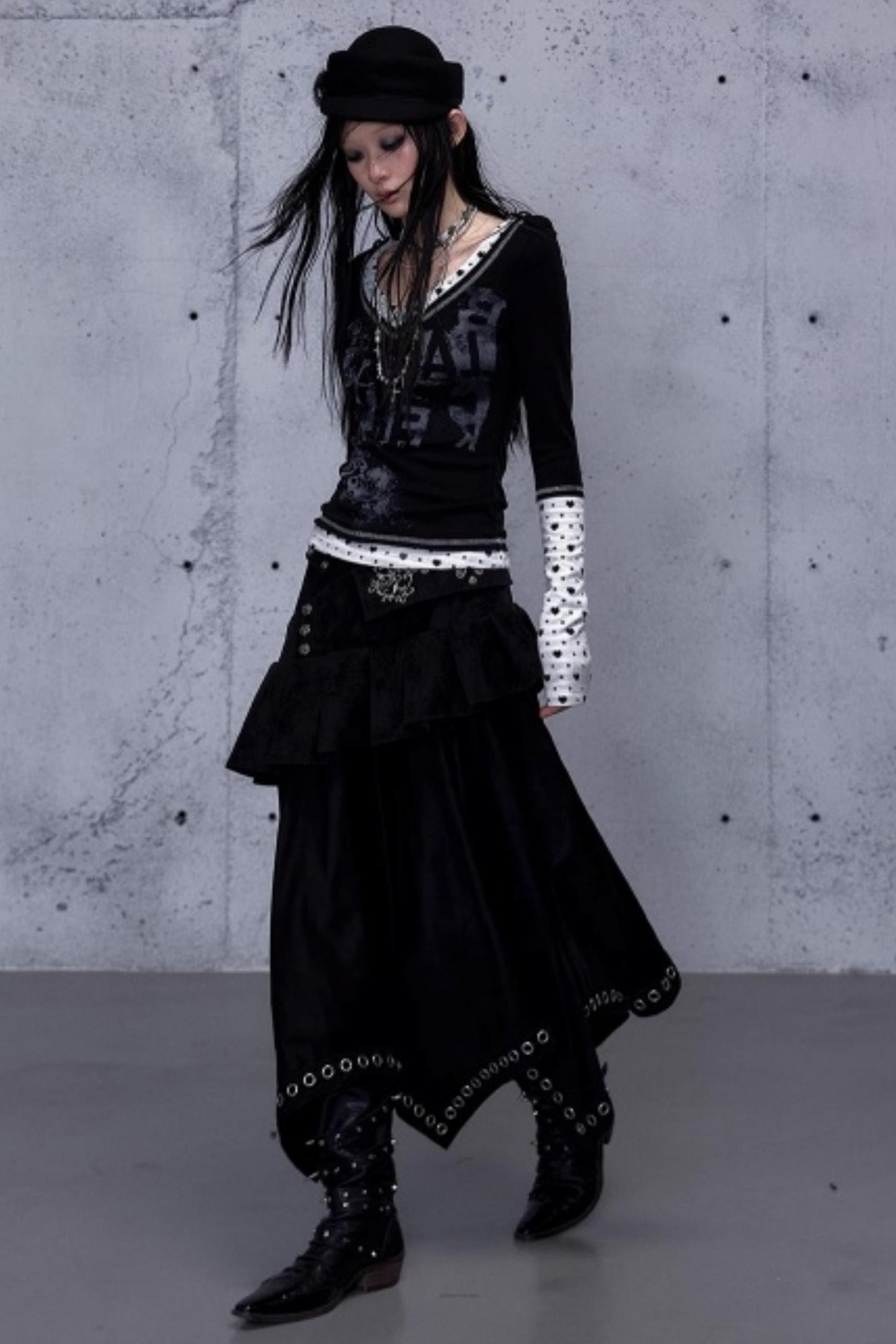 Dark Punk Patchwork Midi Skirt