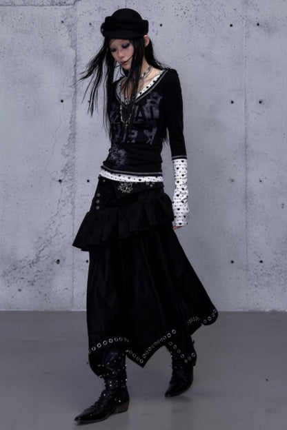 Dark Punk Patchwork Midi Skirt