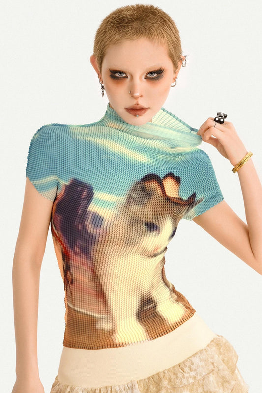 Figurbetontes T-Shirt mit Kätzchen-Print