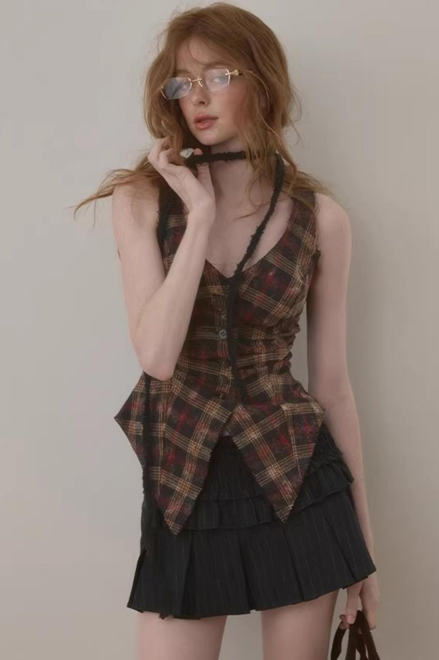 Frayed Edge Plaid Vest