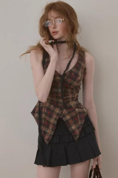 Frayed Edge Plaid Vest