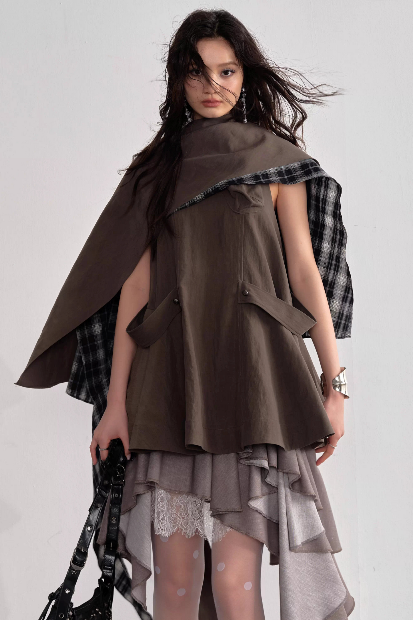 Earth-Toned Cape Dress