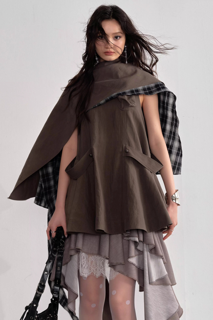 Earth-Toned Cape Dress
