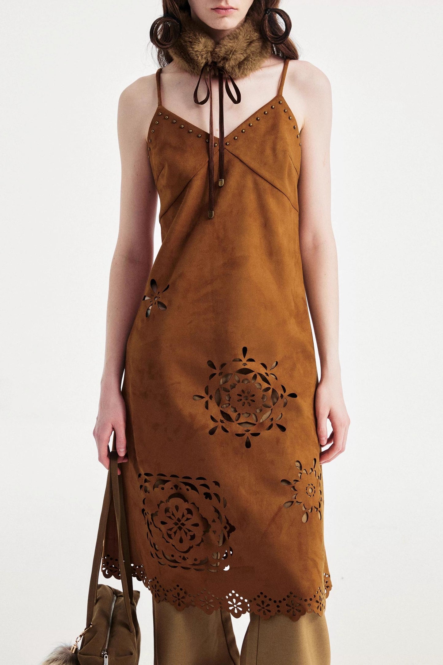 Two-Tone Lace Suede Dress