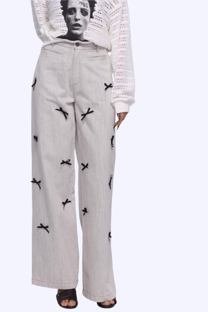 Wide-Leg Bow Tie Jeans