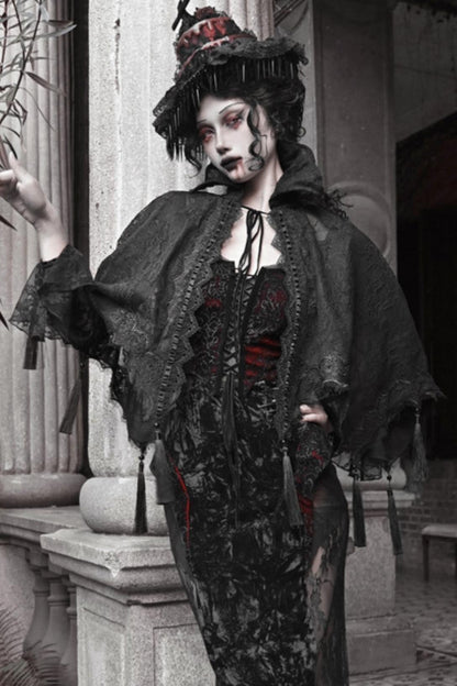 Crimson Blood Gothic Lace Cape Set-Up