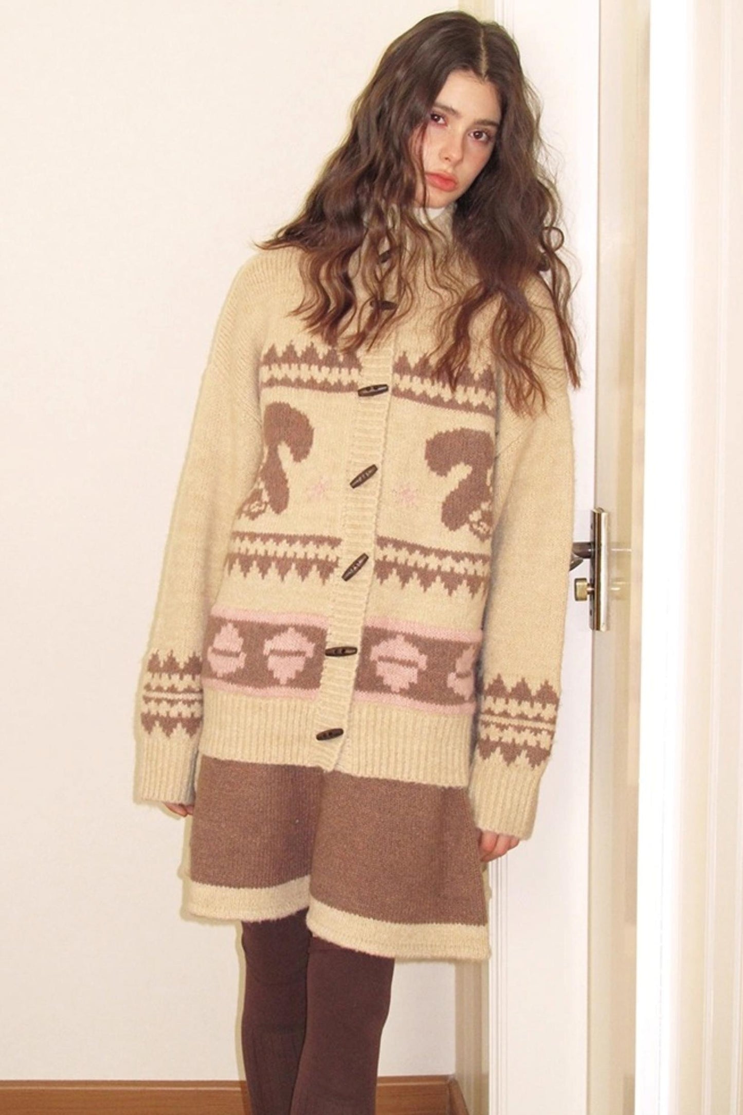 Pinecone Velvet Jacquard Sweater Skirt Set