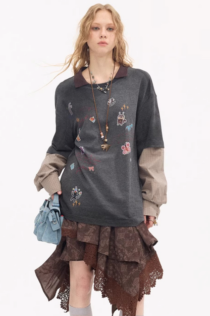 Cartoon Print Retro Sweater