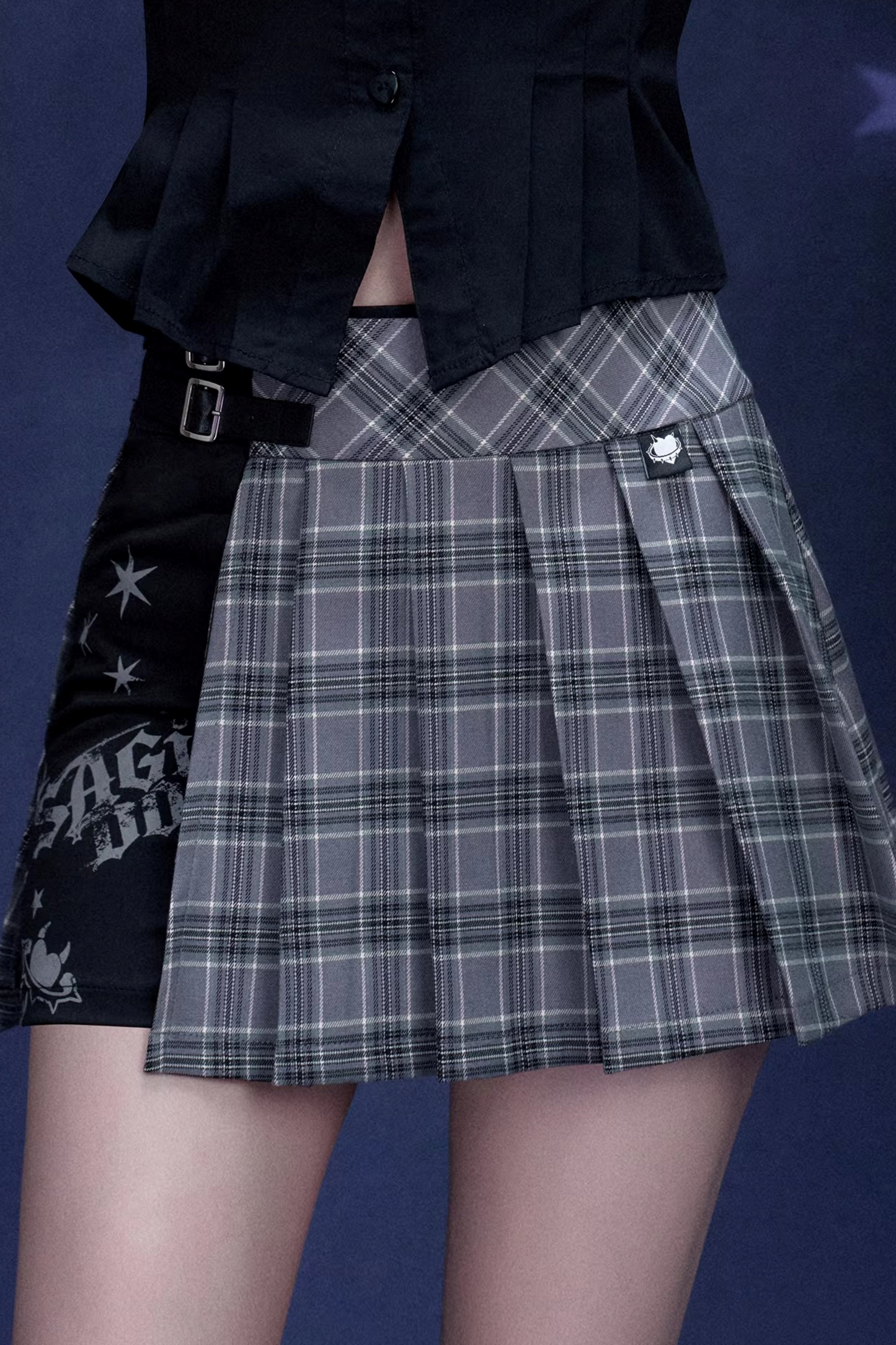Plaid Graffiti Pleated Skirt Set-Up