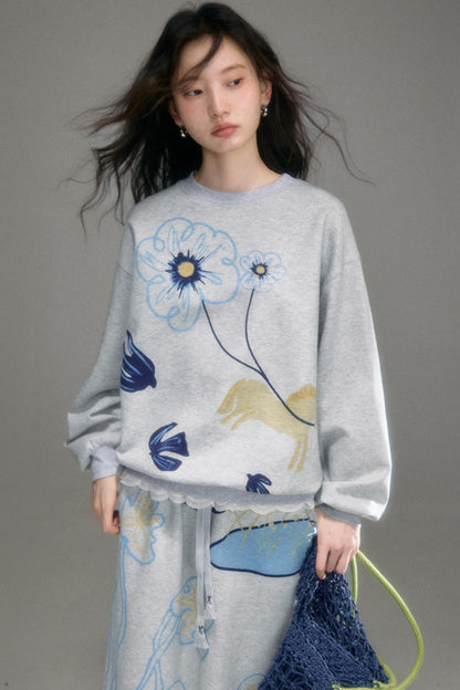 Flying Bird Print Skirt