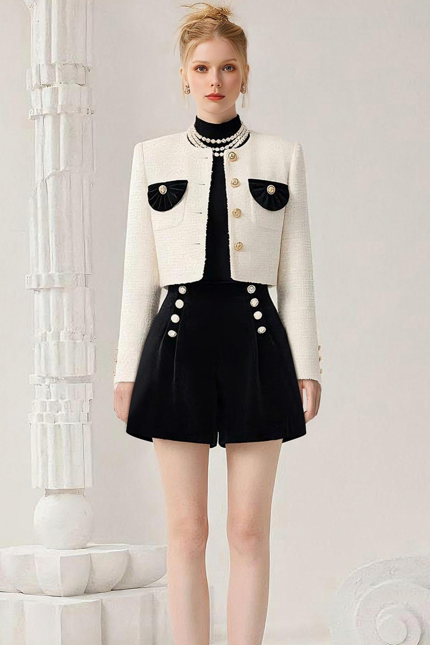 Velvet Studded Jacket Shorts Set-Up