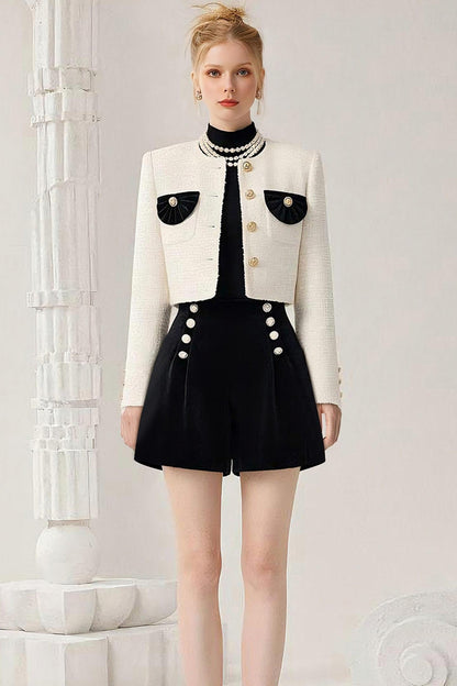 Velvet Studded Jacket Shorts Set-Up