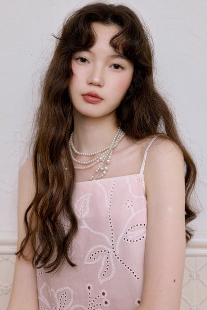 Light Pink Flower Cutout Camisole Skirt Set-Up