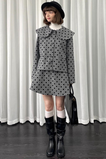 Gray Polka Dot Preppy Suit Set-Up