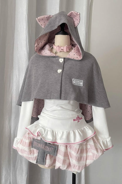 Cute Gray-Pink Cat Ears Hooded Coat