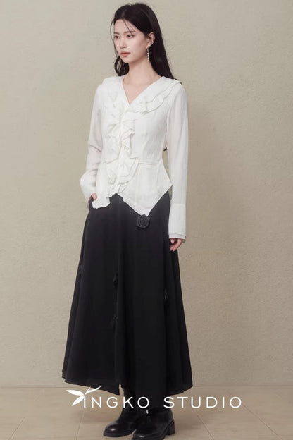 Night Black Floral Skirt