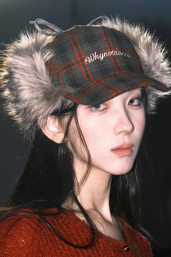 Punk Plaid Furry Earflap Hat