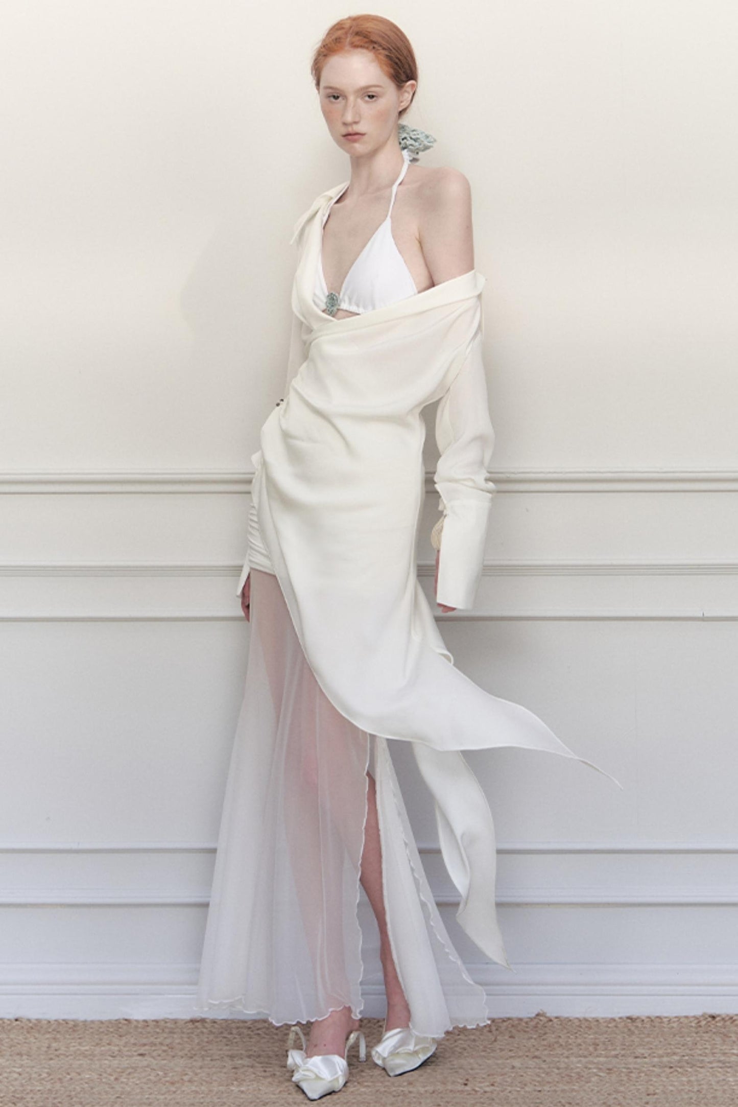 White Pleated Satin Blouse