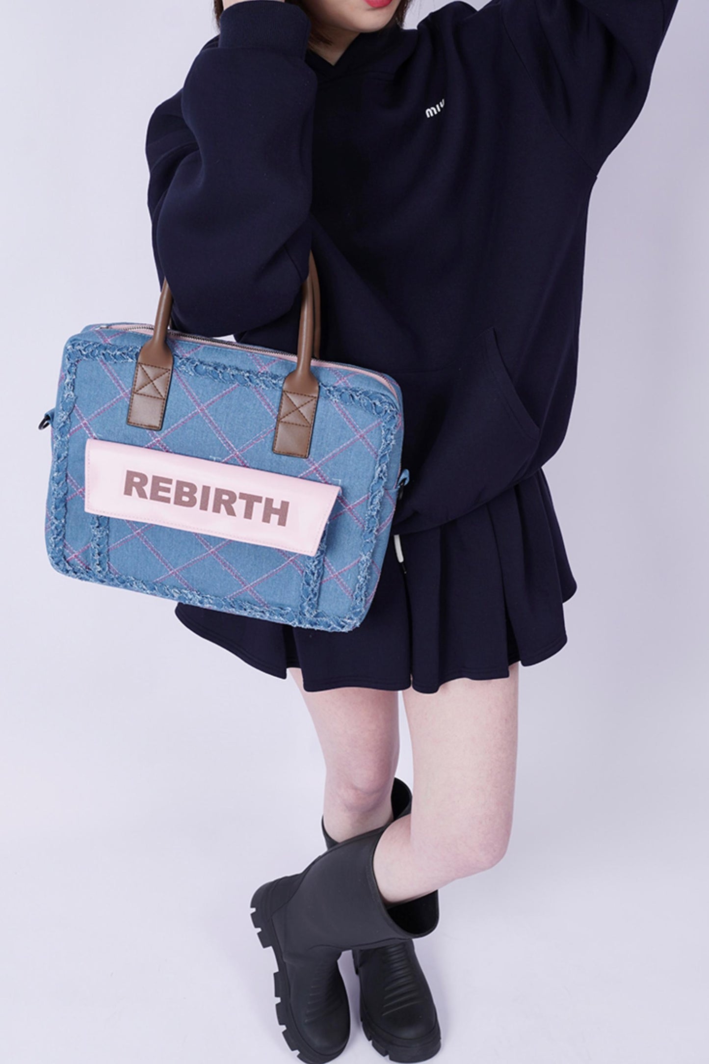 Plaid Denim Laptop Bag