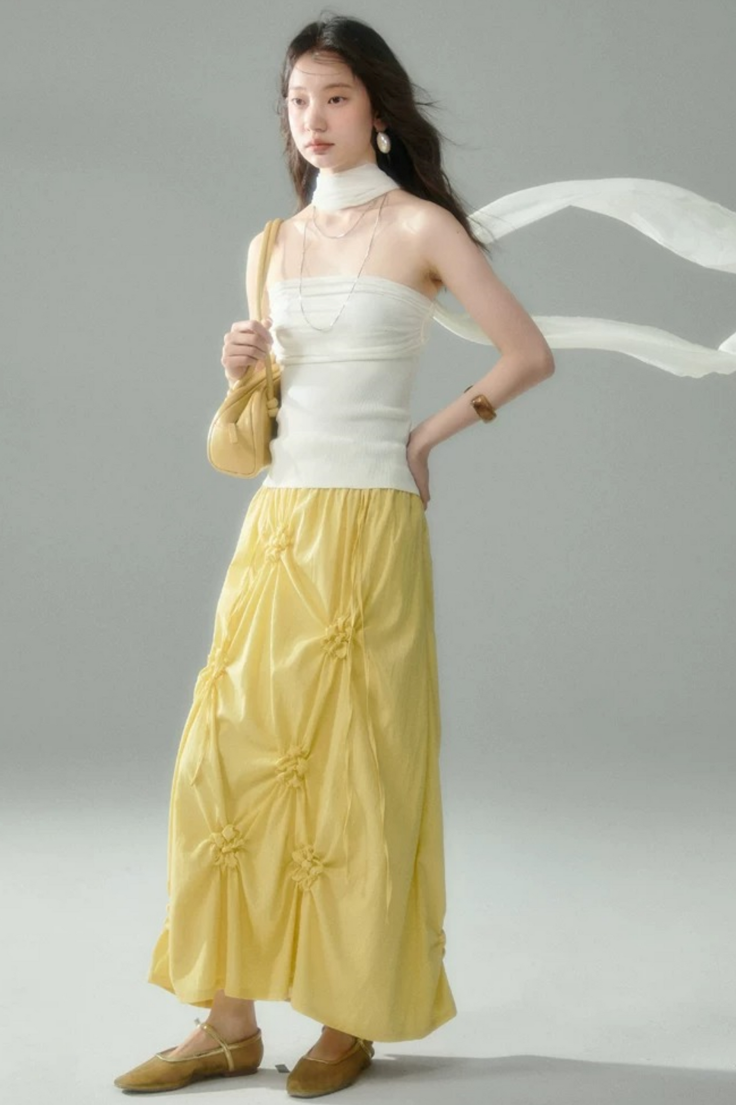 Misty Light Pleated Tulle Blouse Set