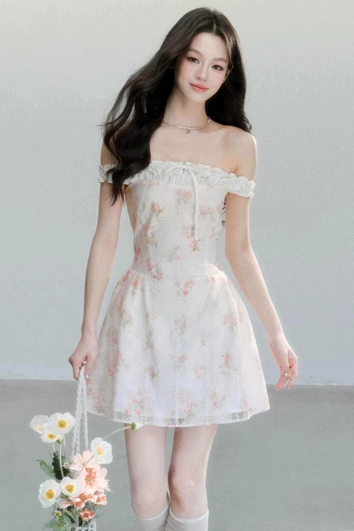 Floral Patchwork One-Shoulder Dress
