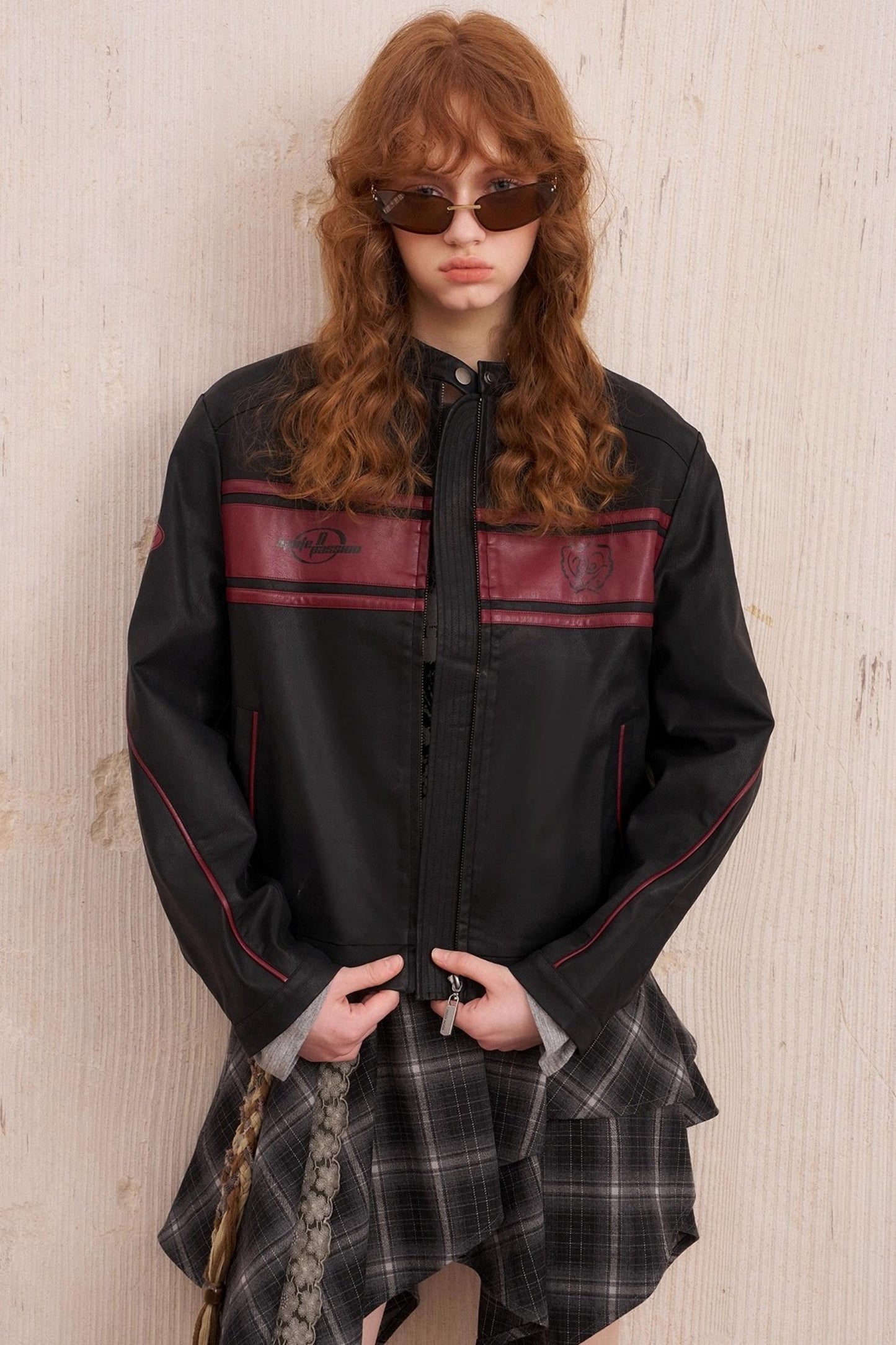 Rose Embroidered Leather Jacket