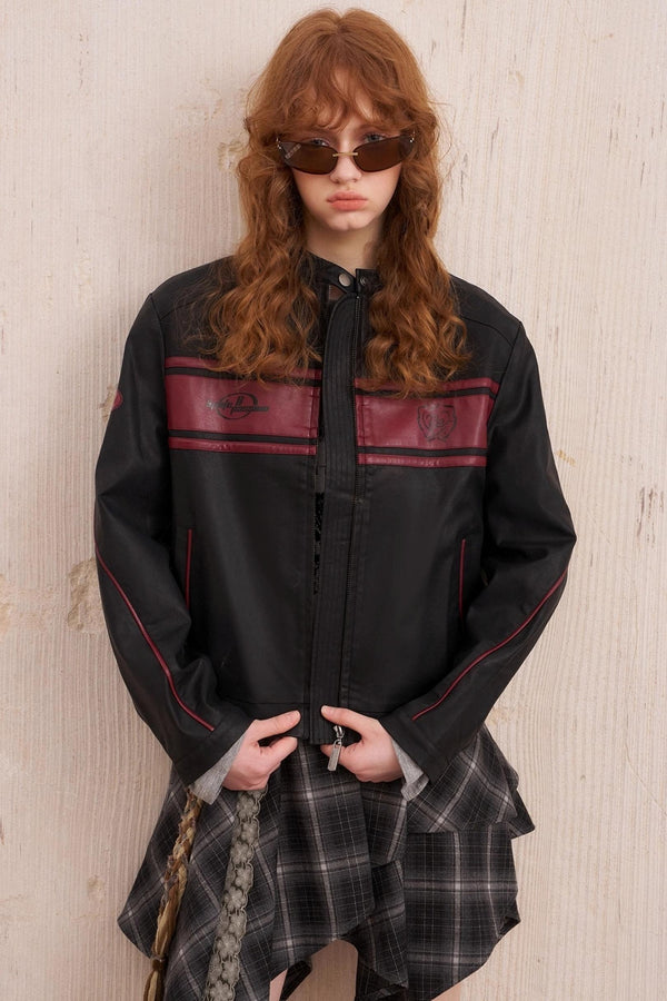 Rose Embroidered Leather Jacket