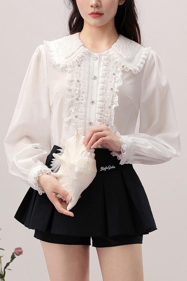White Lace Blouse Shirt