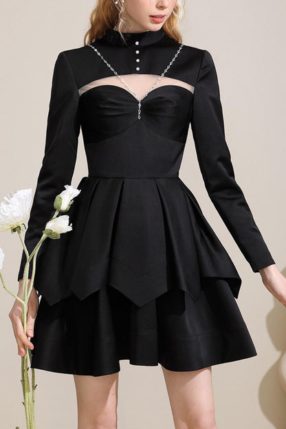 French Hollow Waist Little Black Dress