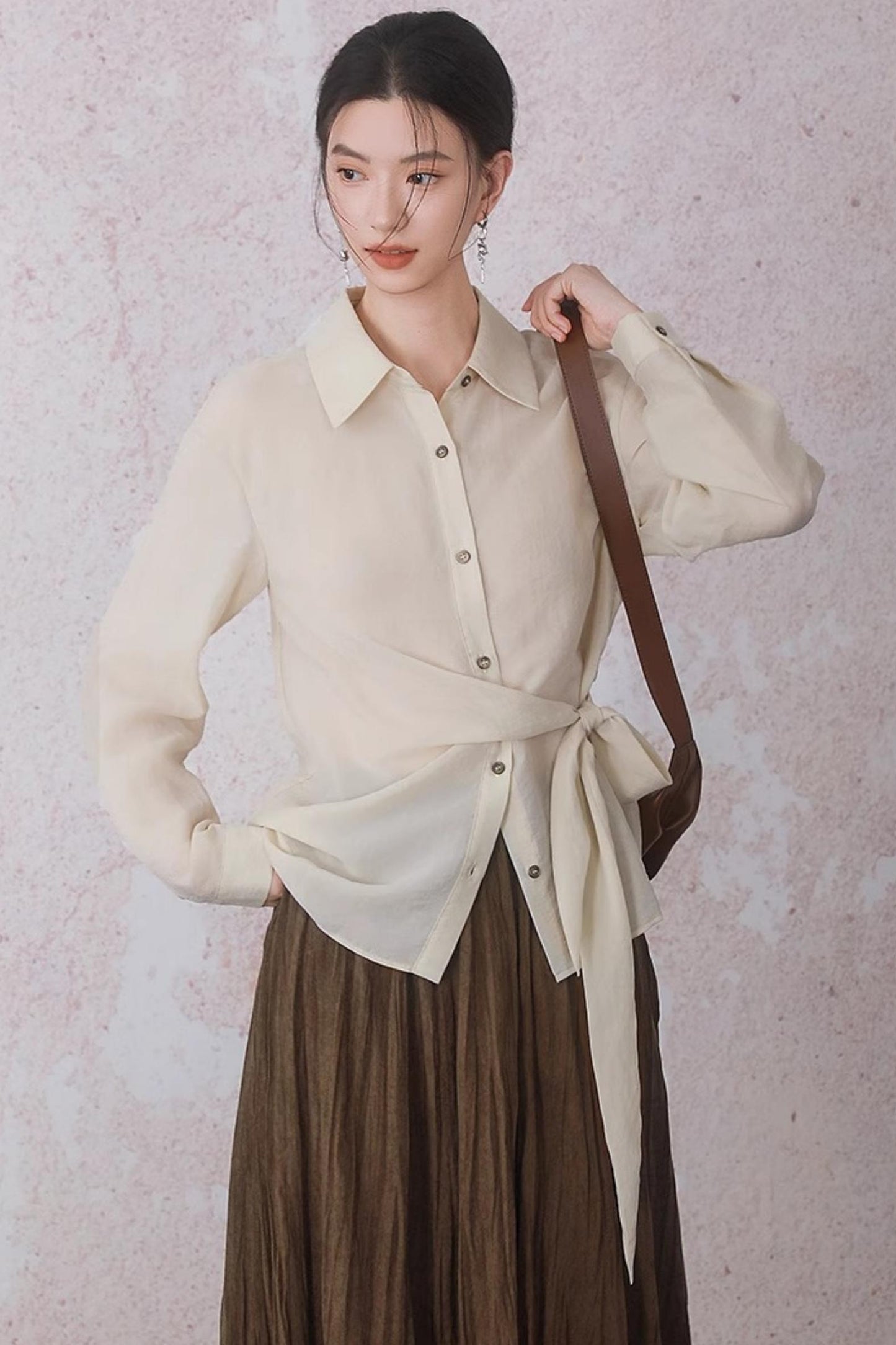 Apricot Color Strap Wrap Shirt
