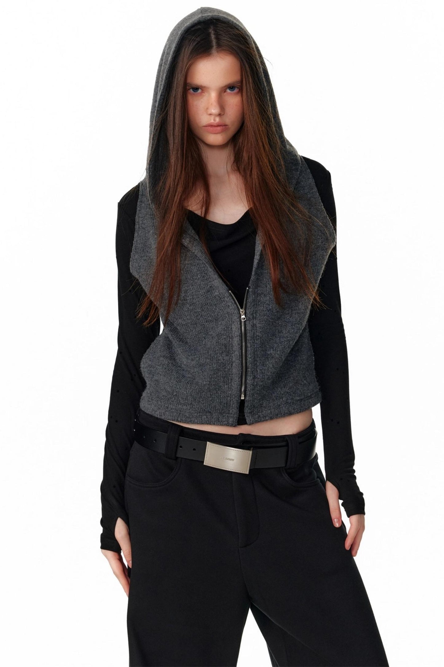 Vintage Hooded Knit Cardigan Top