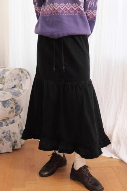 Dark Night Lace Denim Skirt