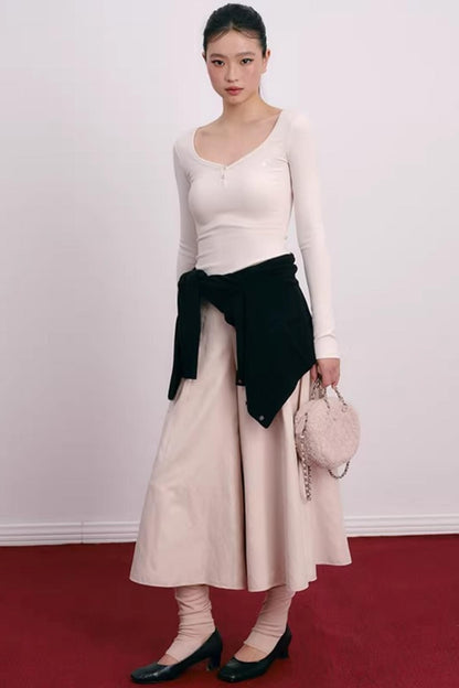 Vintage Pleated Wide-Leg Skirt Pants