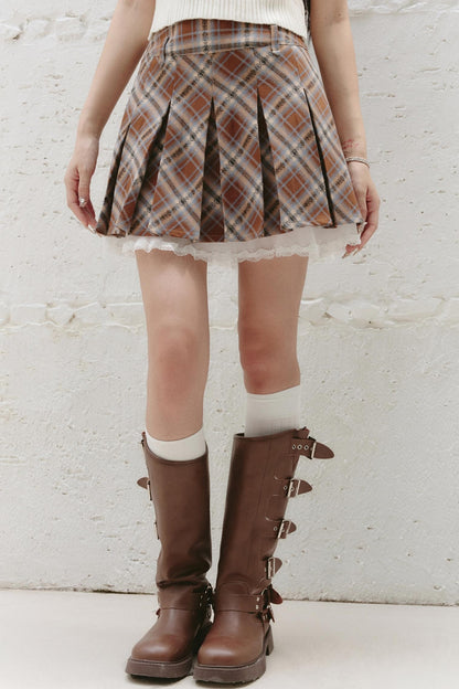 Retro Patchwork Pleated Skirt