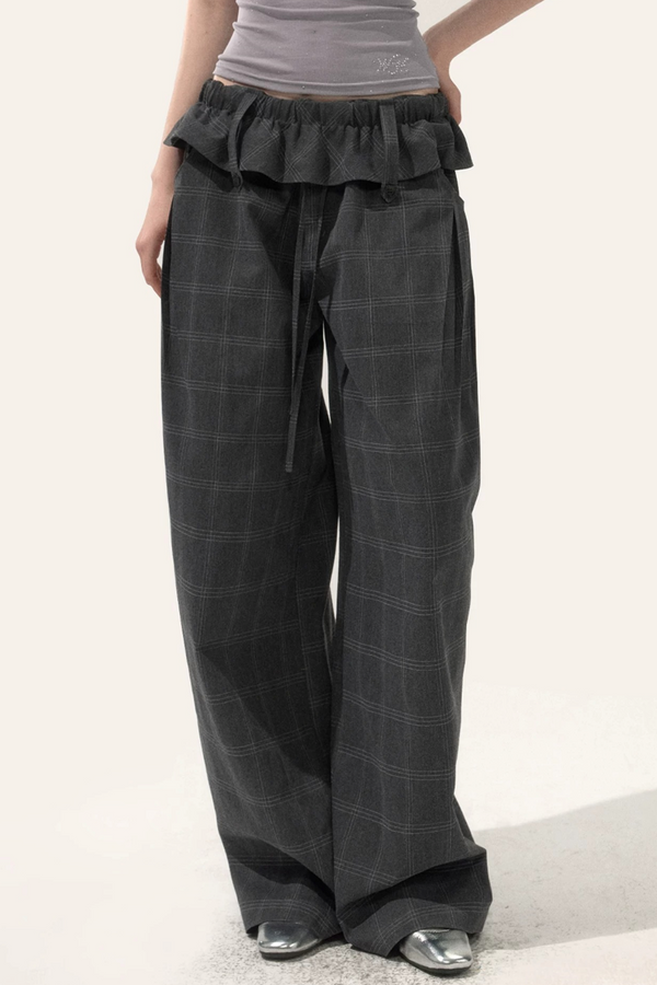 Folded Waistband Plaid Pants