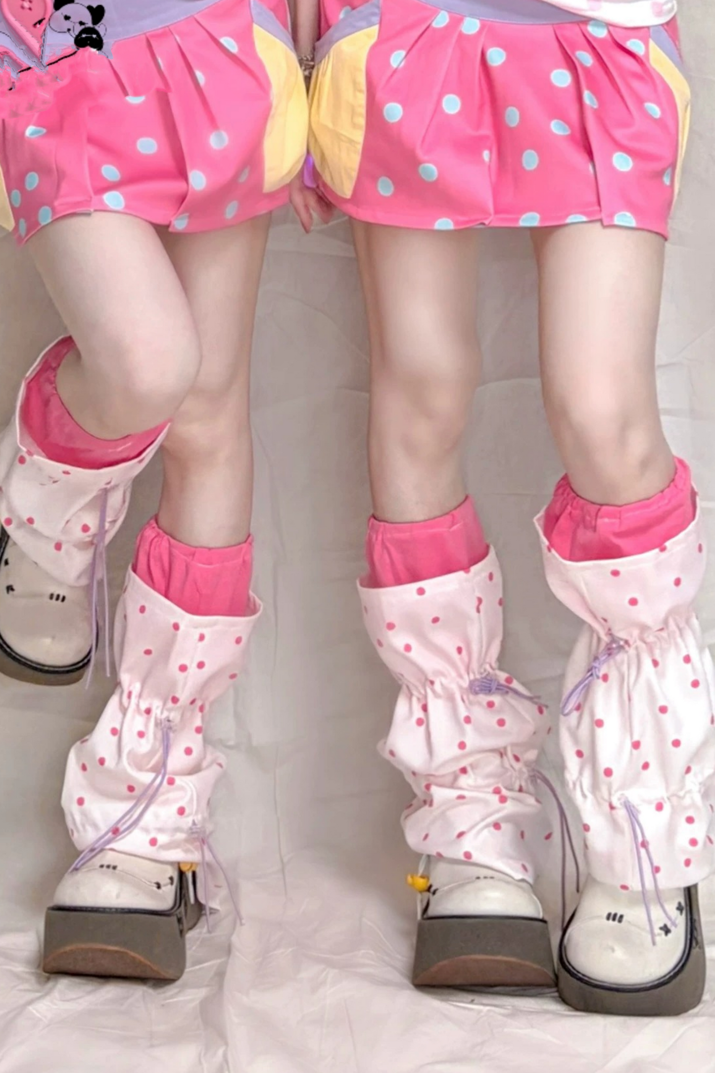 Peach Pink Polka Dot Drawstring Leg Warmers