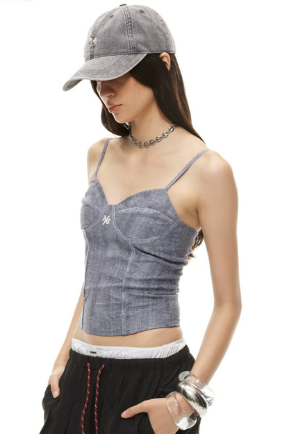 Denim Pleated Camisole Top