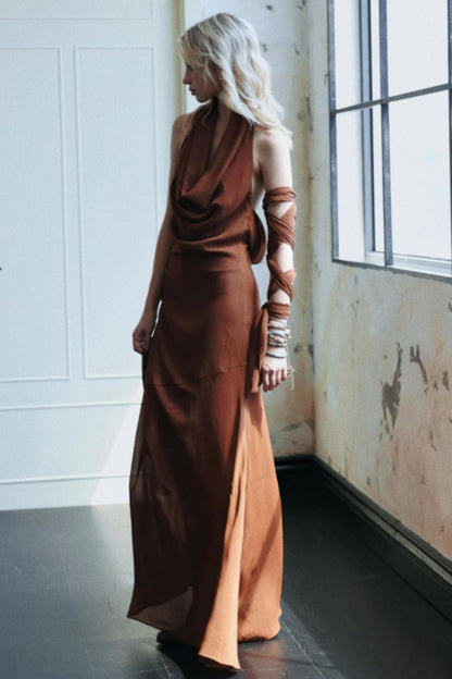 Caramel Swing Halter Dress