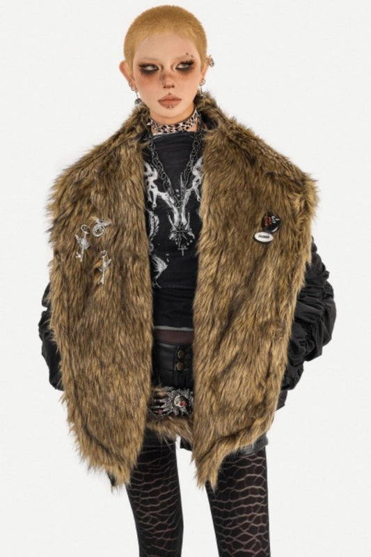 Gothic Fur Collar Cotton Parka Coat