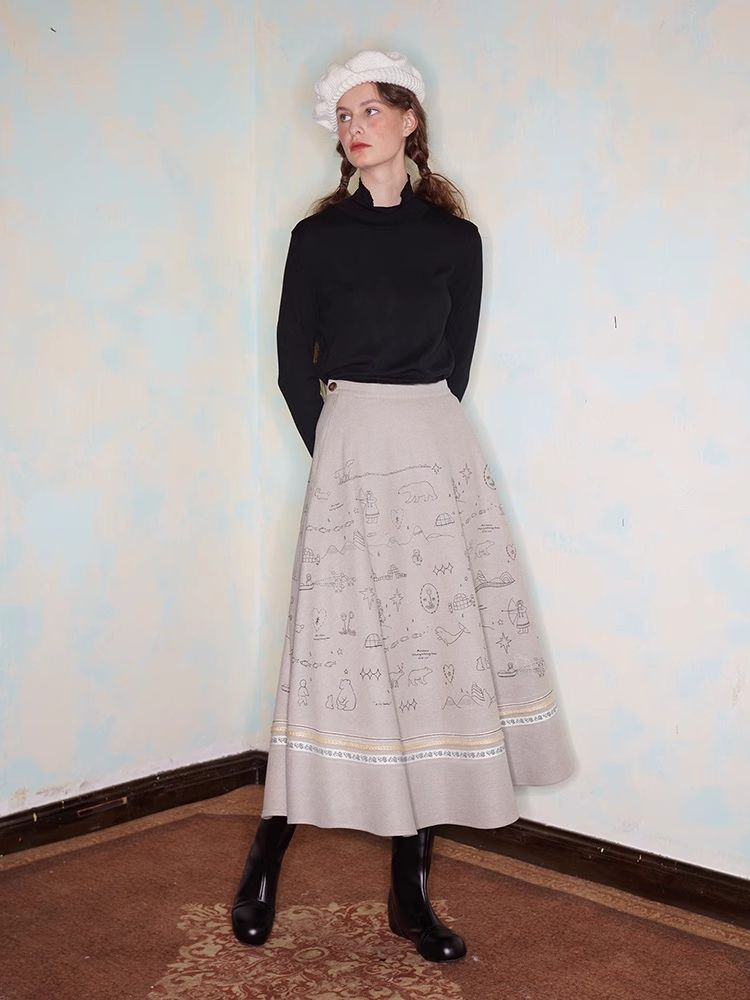 Embroidery / Printed Big Pendulum Skirt