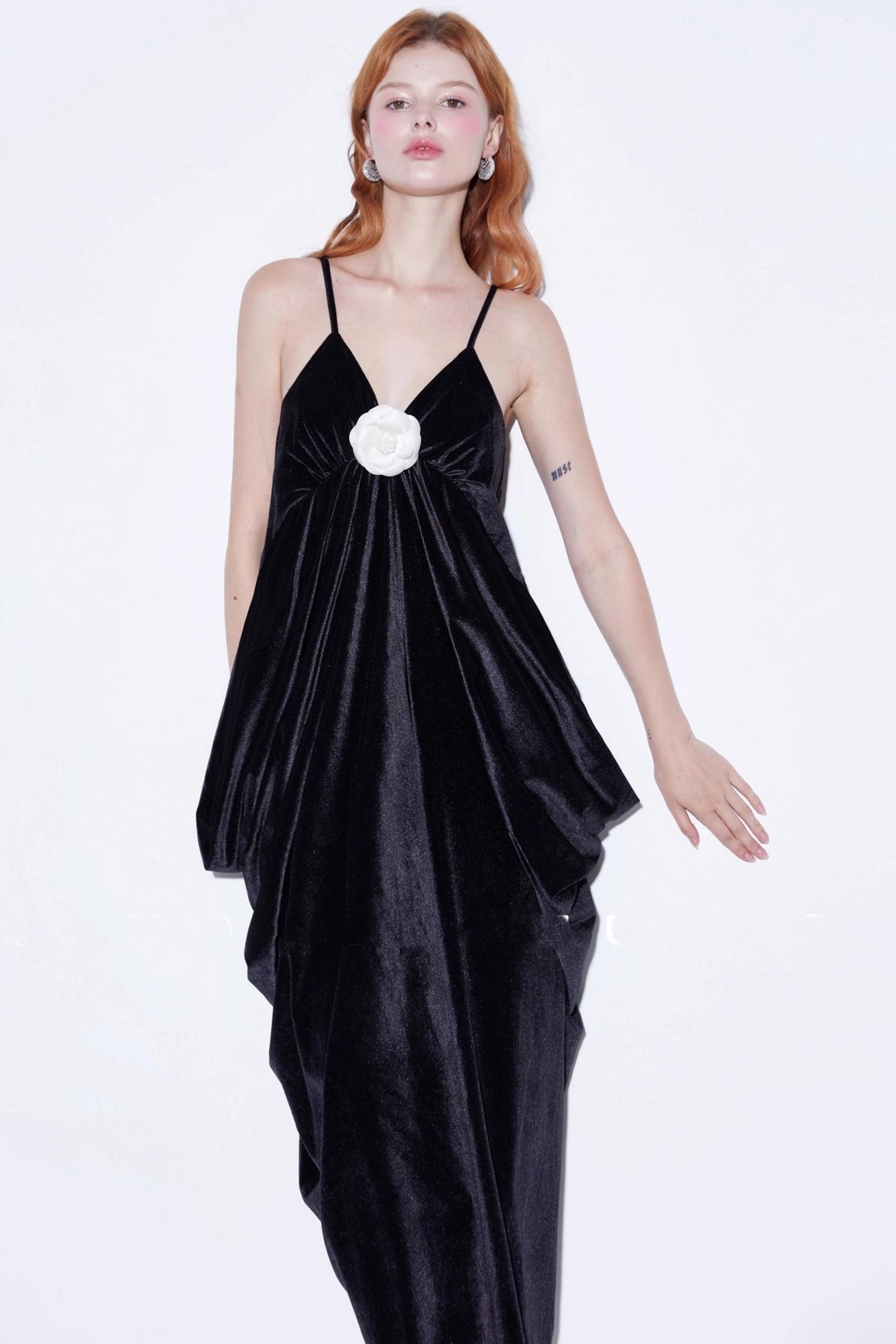 Custom Camellia Silk Velvet Slip Dress