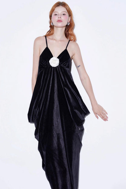 Custom Camellia Silk Velvet Slip Dress