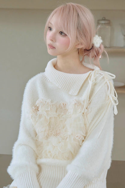 Beige Pleated Mink Velvet Sweater