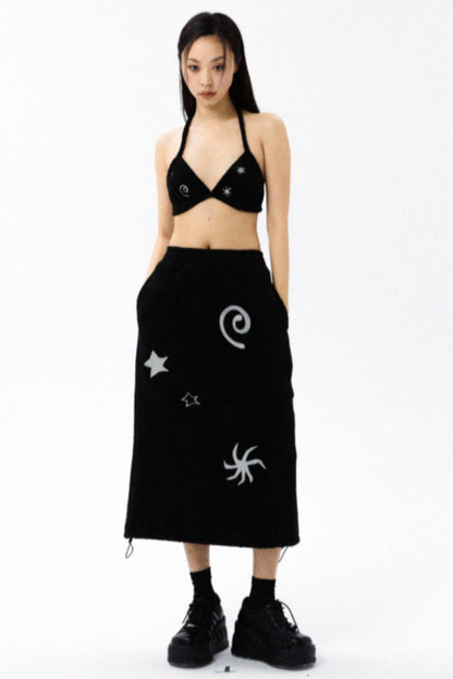 Star-Embroidered Corset Bra