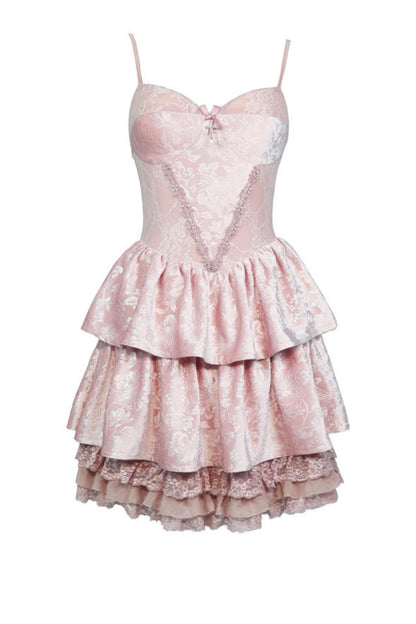 Gothic Lotus Root Pink Strap Dress Set-Up