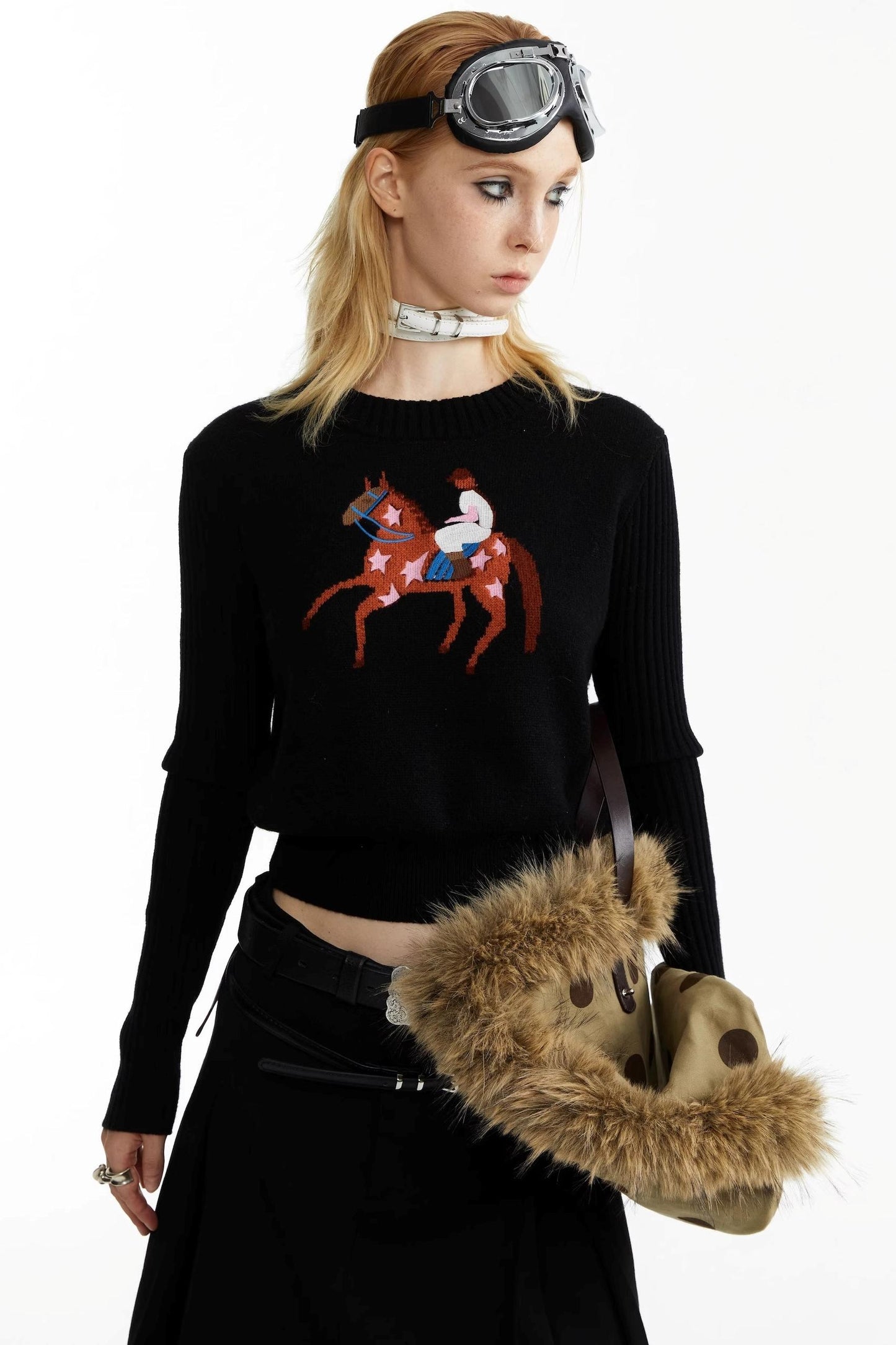 Equestrian Race Pattern Knitted Sweater