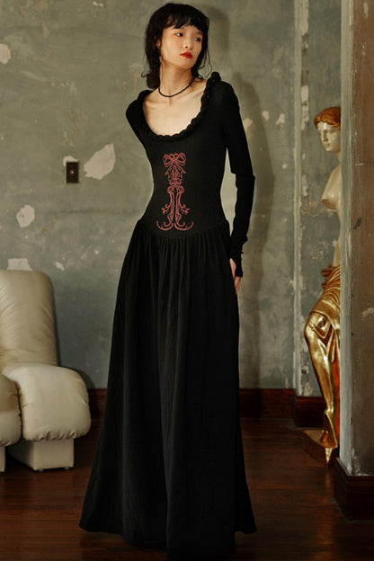 Chinese Embroidery Long Sleeve Dress