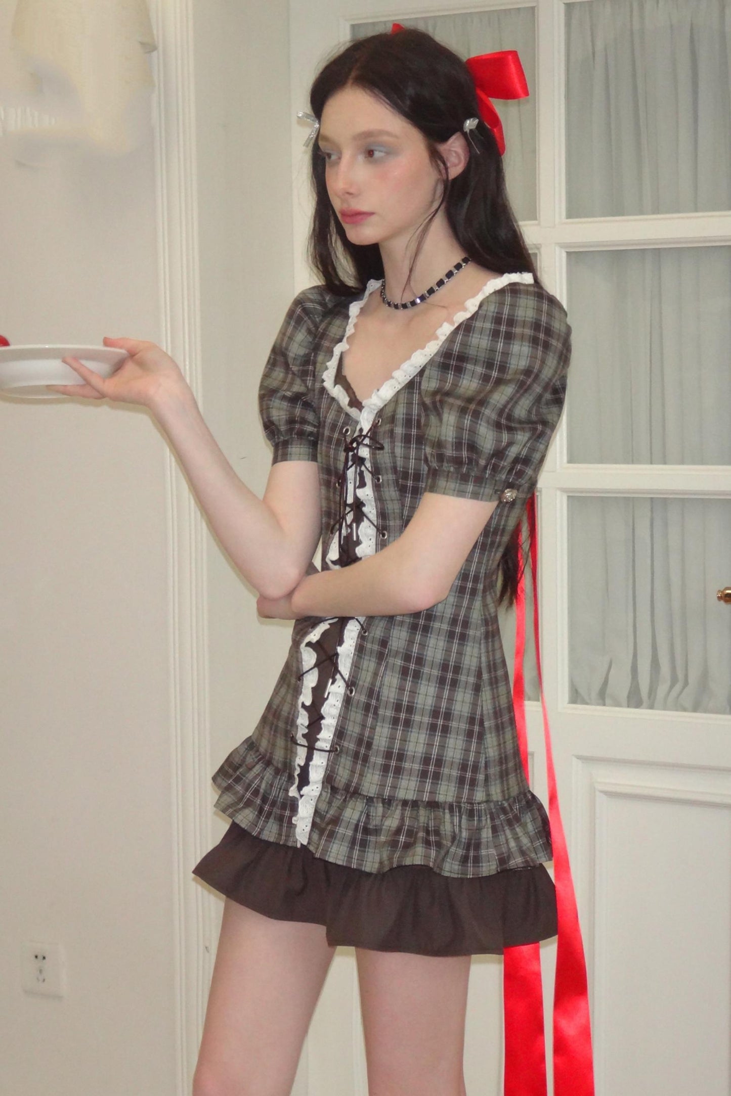 Lace Bubble Sleeve Dress